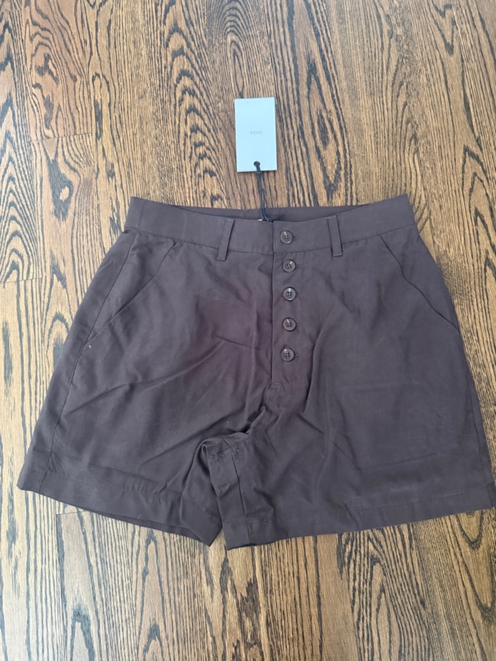Onia Brown High-Waist Button-Front Shorts